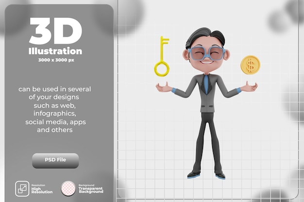 Ilustración de hombre de negocios de carácter Render 3D