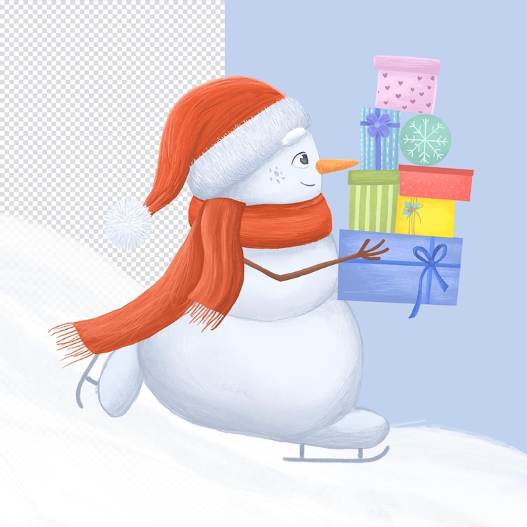 PSD ilustración del hombre de nieve dibujada a mano con fondo transparente