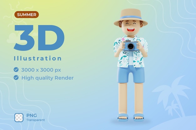 Ilustración de hombre de verano 3D mantenga la cámara