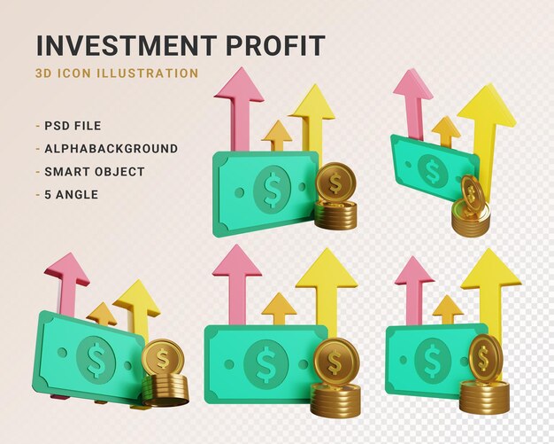 PSD ilustración de icono 3d de beneficio de inversión