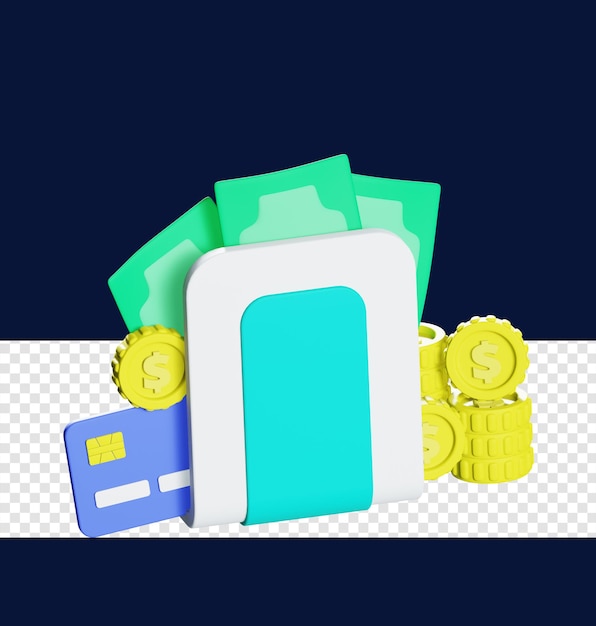 PSD ilustración de icono 3d de billetera