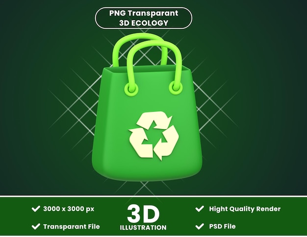 PSD ilustración de icono 3d bolsa de compras ecológica