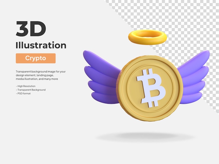 PSD ilustración de icono 3d de caída de precio de mercado de bitcoin de alas de mosca