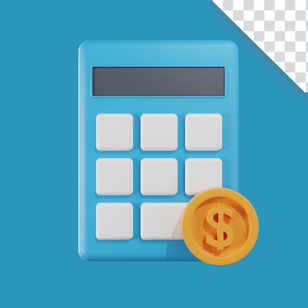 Ilustración de icono 3d calculadora y concepto de moneda