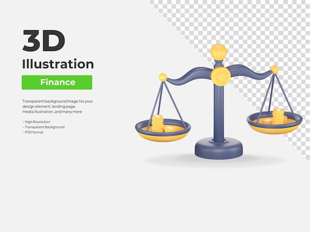 Ilustración de icono 3d de cálculo financiero de escala de dinero