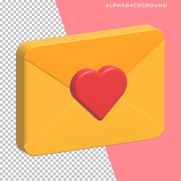 PSD ilustración de icono 3d de carta de amor