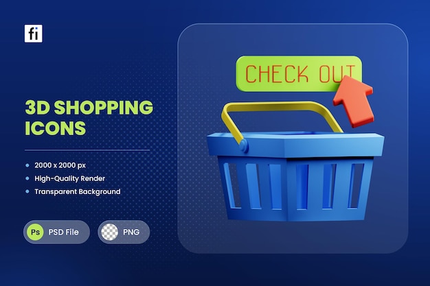 PSD ilustración de icono 3d checkout shopping cart