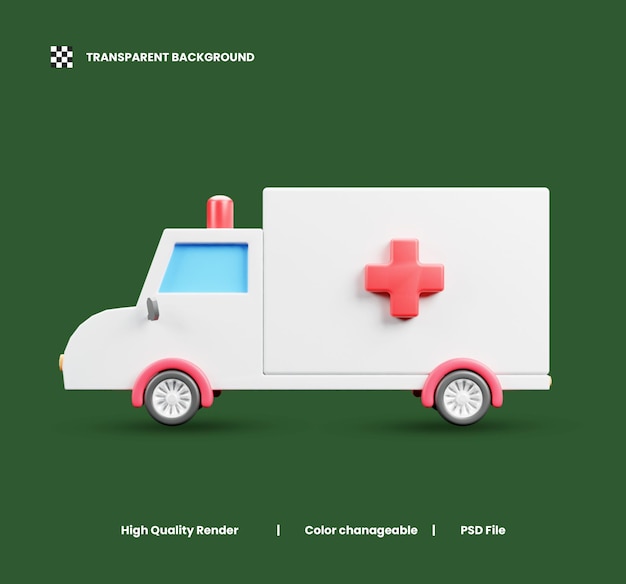 PSD ilustración del icono 3d del coche de ambulancia o del coche médico ilustración del icono 3d o del coche de emergencia