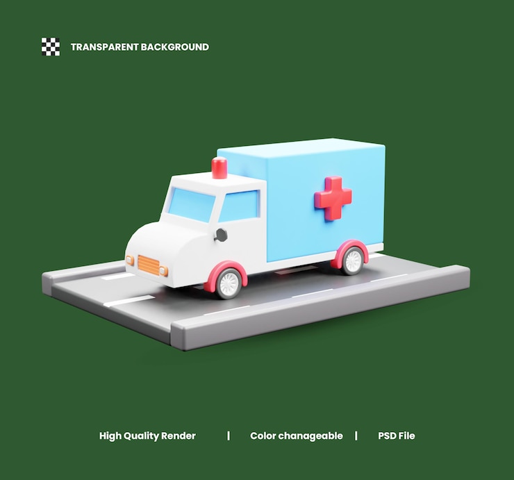 PSD ilustración del icono 3d del coche de ambulancia o del coche médico ilustración del icono 3d o del coche de emergencia