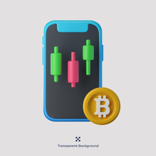 Ilustración de icono 3d de comercio móvil de Bitcoin