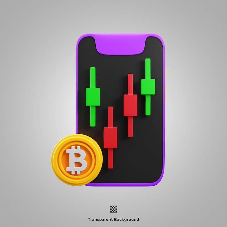 PSD ilustración de icono 3d de comercio móvil de bitcoin