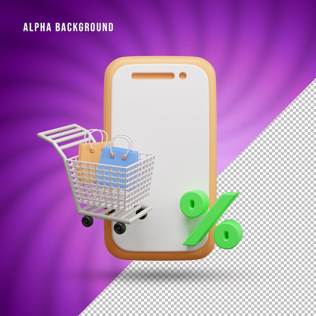 Ilustración de icono 3d de compras en línea o icono de concepto de compras en línea 3d