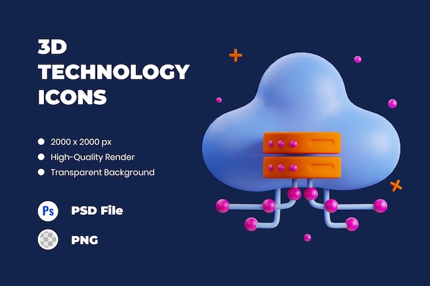 PSD ilustración de icono 3d computación en la nube