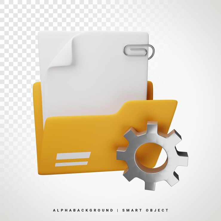 PSD ilustración de icono 3d de configuración de carpeta