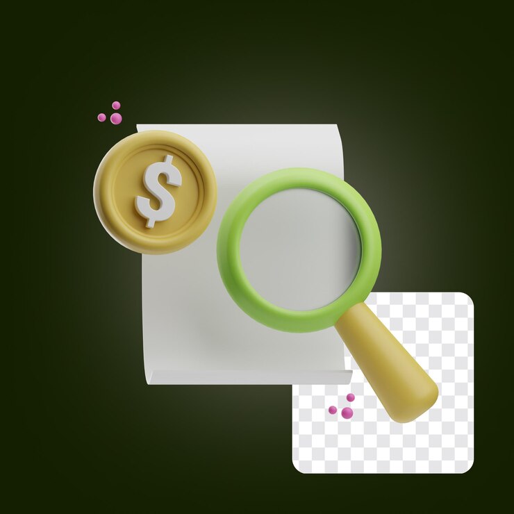 PSD ilustración de icono 3d de datos de búsqueda de finanzas y negocios