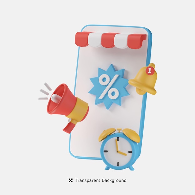 Ilustración de icono 3d de descuento de compras en línea
