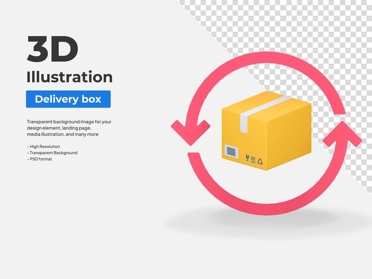 PSD ilustración de icono 3d de devolución de paquete de entrega