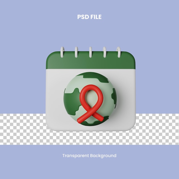 Ilustración del icono 3d del día mundial del sida en psd