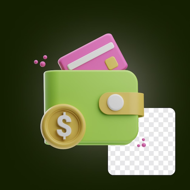 Ilustración de icono 3d de dólar de débito de billetera de finanzas y negocios