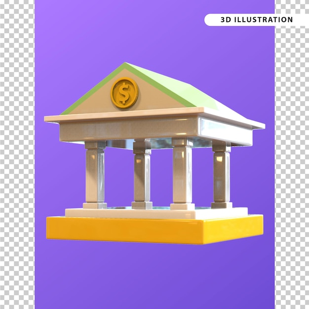 PSD ilustración del icono 3d del edificio del banco