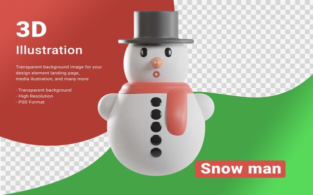 Ilustración de icono 3d de hombre de nieve PSD