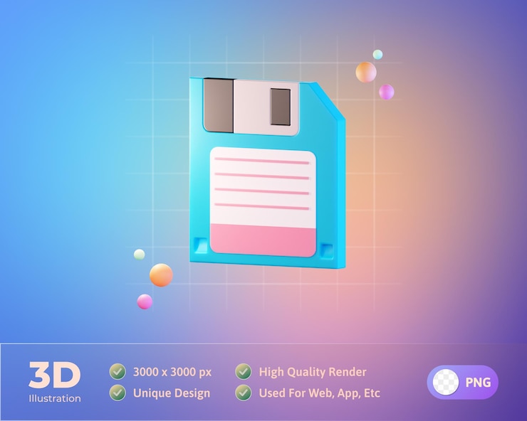 PSD ilustración de icono 3d de información de datos de disquete