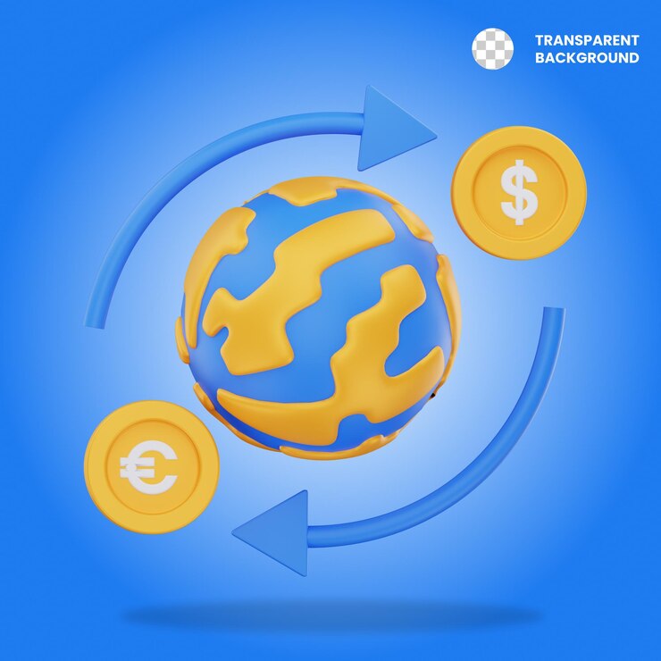 PSD ilustración del icono 3d del intercambio de divisas mundial