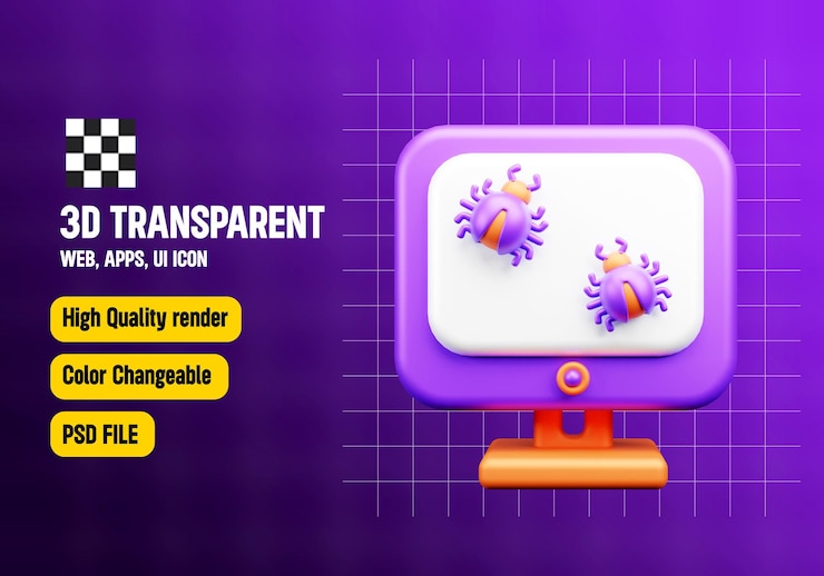 PSD ilustración de icono 3d de malware informático o aplicaciones de la web profunda e ilustración 3d de la web