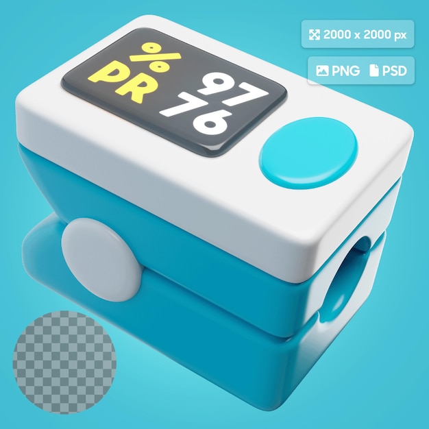 Ilustración de icono en 3D del oxímetro de atención médica de amplificador médico