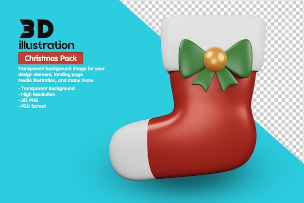 PSD ilustración del icono 3d del paquete navideño de calcetín