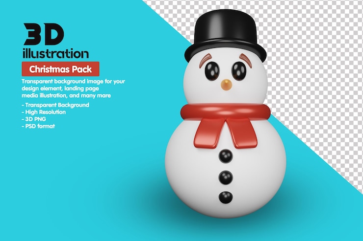 PSD ilustración del icono 3d del paquete navideño de muñeco de nieve