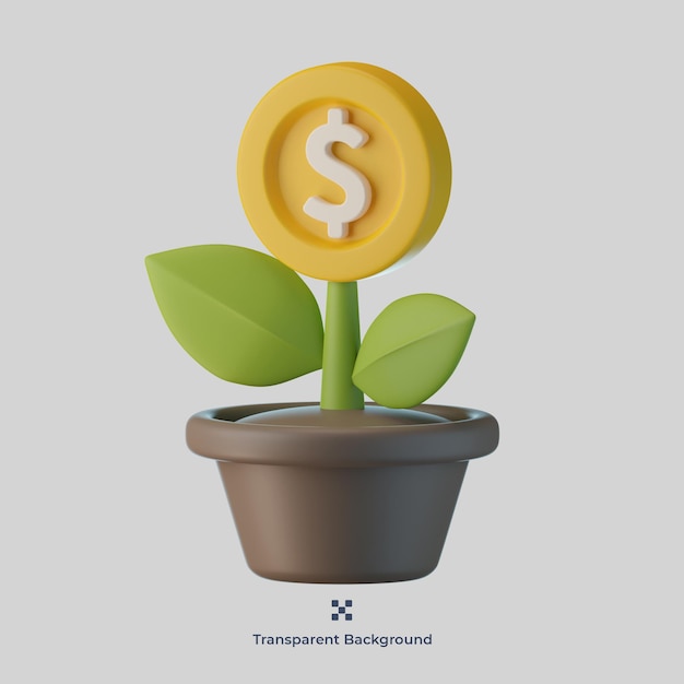 Ilustración de icono 3d de planta de dinero