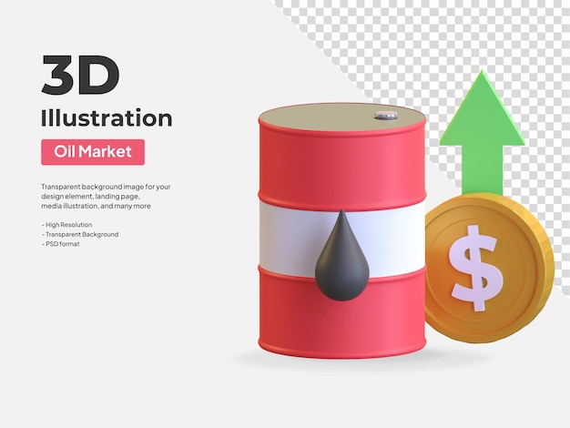 Ilustración de icono 3d de precio de barril de petróleo alto