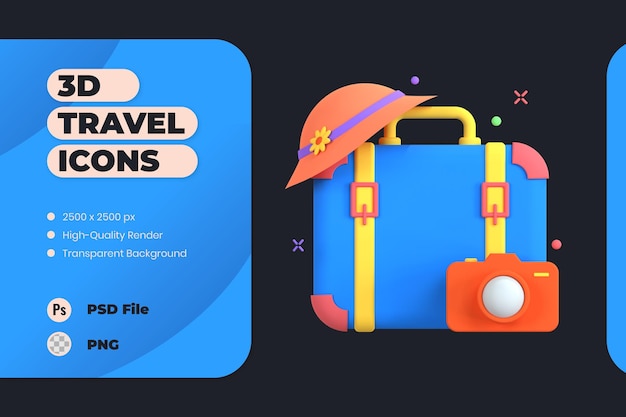 PSD ilustración del icono 3d preparación del equipo de accesorios de viaje