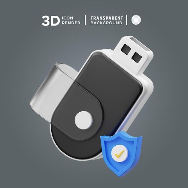 PSD ilustración del icono 3d de protección de disco flash psd