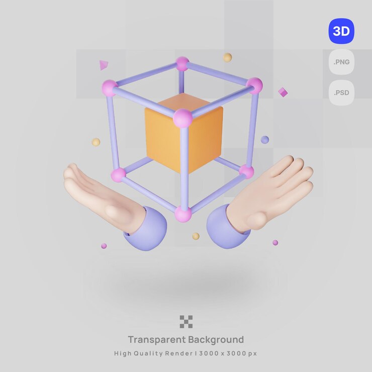 PSD ilustración de icono 3d render cuadro de metaverso blockchain con fondo transparente