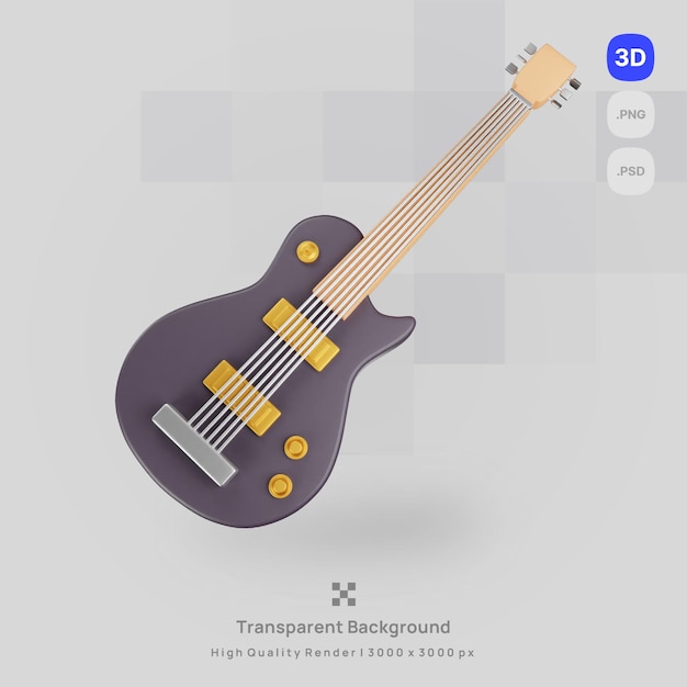 Ilustración de icono 3D render estudio de música guitarra eléctrica con fondo transparente