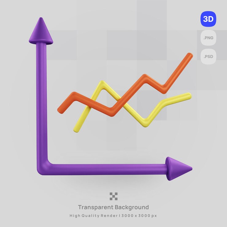 PSD ilustración de icono 3d render gráfico de línea de datos con fondo transparente