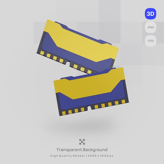 Ilustración de icono 3D render parte de la computadora con fondo transparente ram