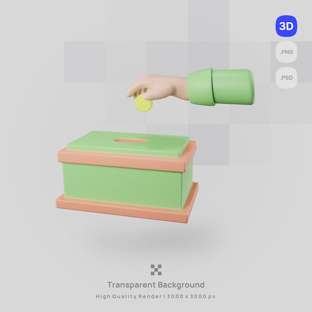 Ilustración de icono 3D render verde donar con fondo transparente