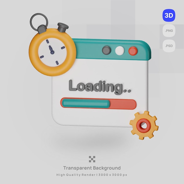 PSD ilustración de icono 3d renderizado de optimización de motores de búsqueda cargando con fondo transparente