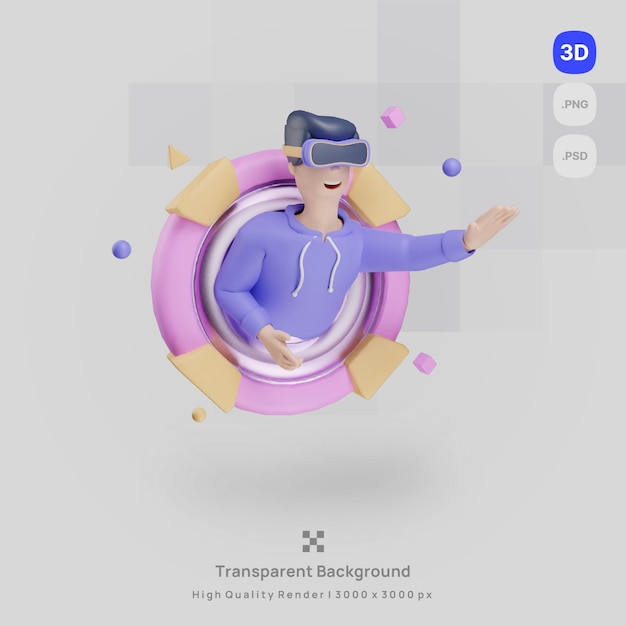 PSD la ilustración del icono 3d representa al hombre en un casco de realidad virtual con fondo transparente