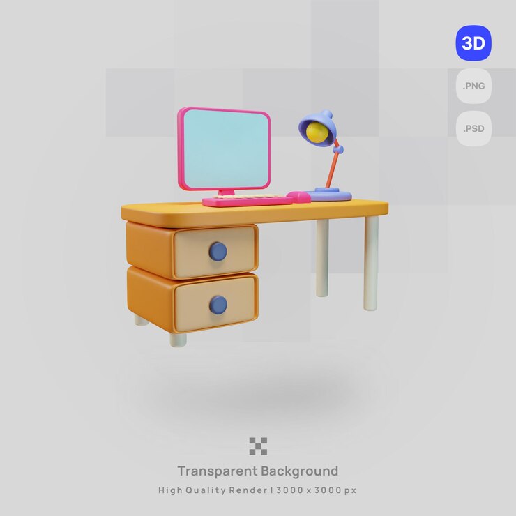 PSD la ilustración del icono 3d representa un escritorio con fondo transparente