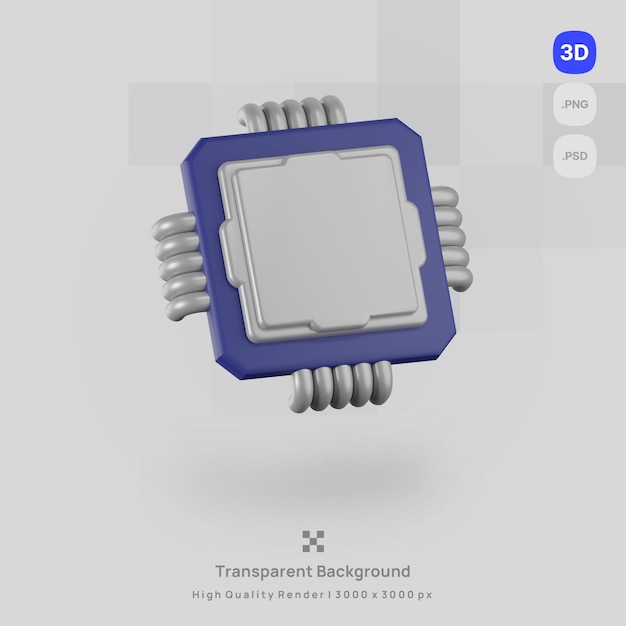 PSD la ilustración del icono 3d representa la parte de la computadora con el fondo transparente de la cpu del procesador