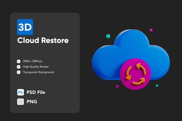 Ilustración de icono 3D Restaurar nube