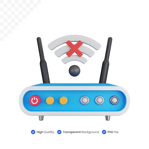 Ilustración de icono 3d router wifi con red de problemas