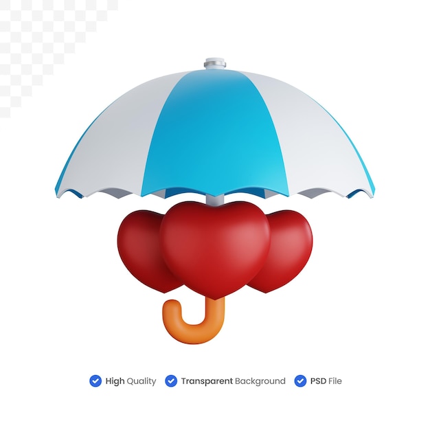 Ilustración de icono 3D Seguro de protección del corazón