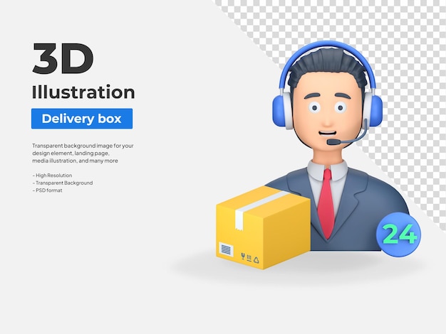 Ilustración de icono 3d de servicio de atención al cliente de paquete de entrega