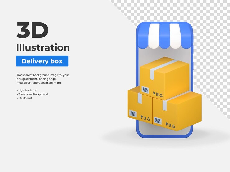 PSD ilustración de icono 3d de servicio de paquete de entrega de tienda en línea