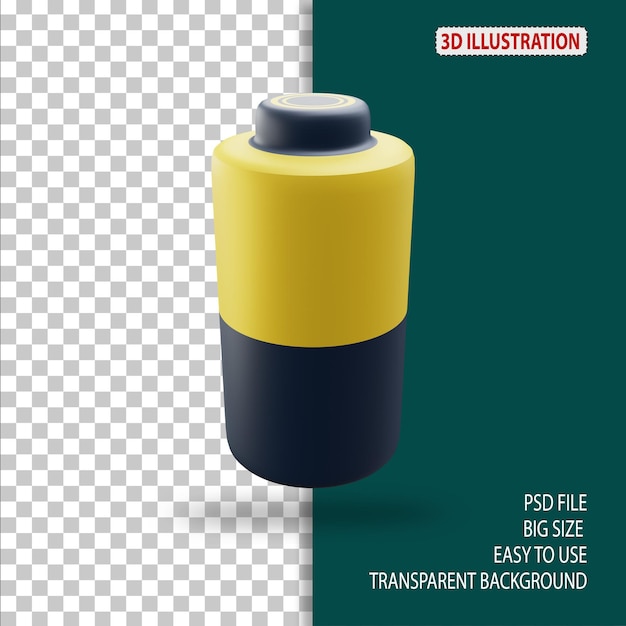 Ilustración de icono 3d de uiux de batería con fondo transparente